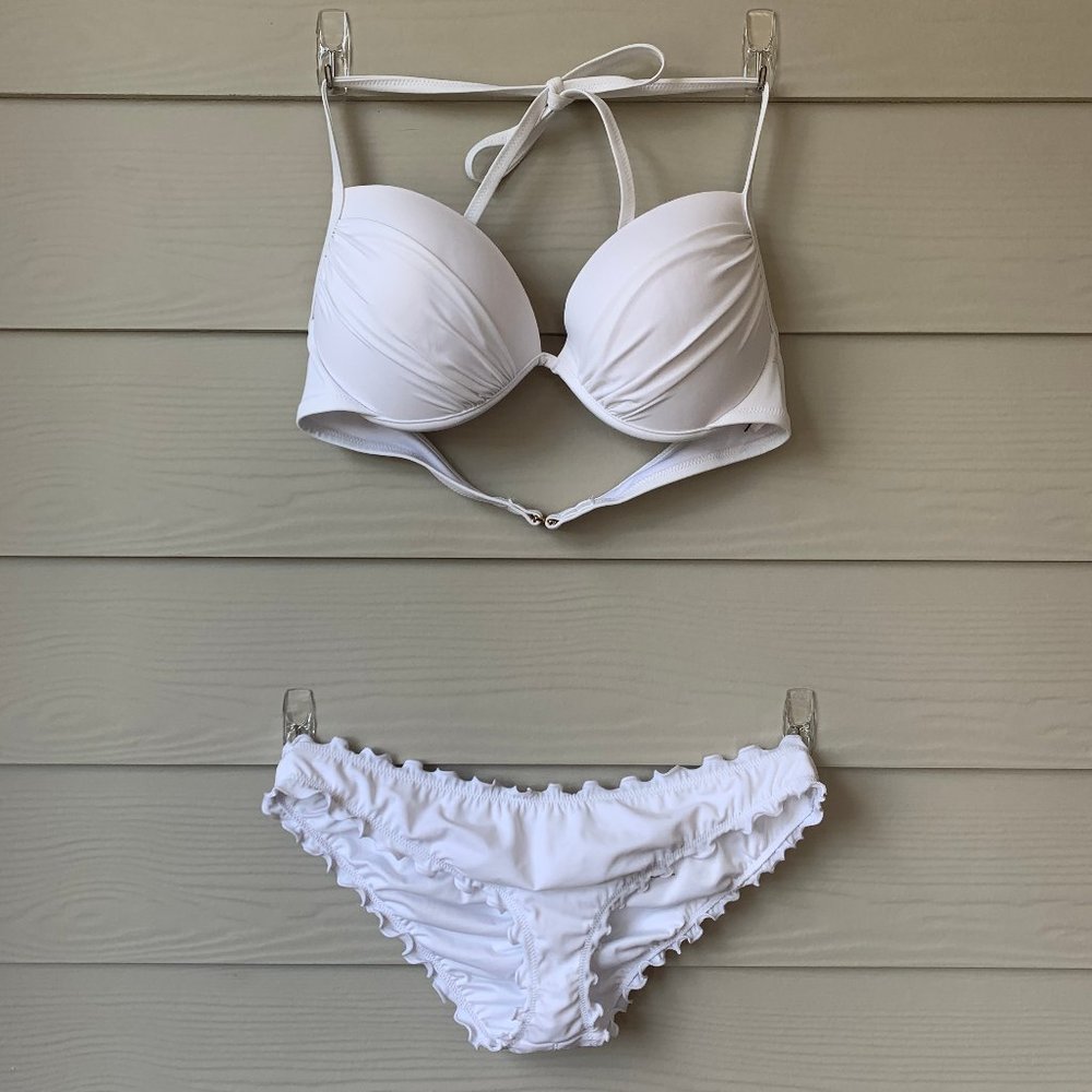 White Ruched Bikini Set